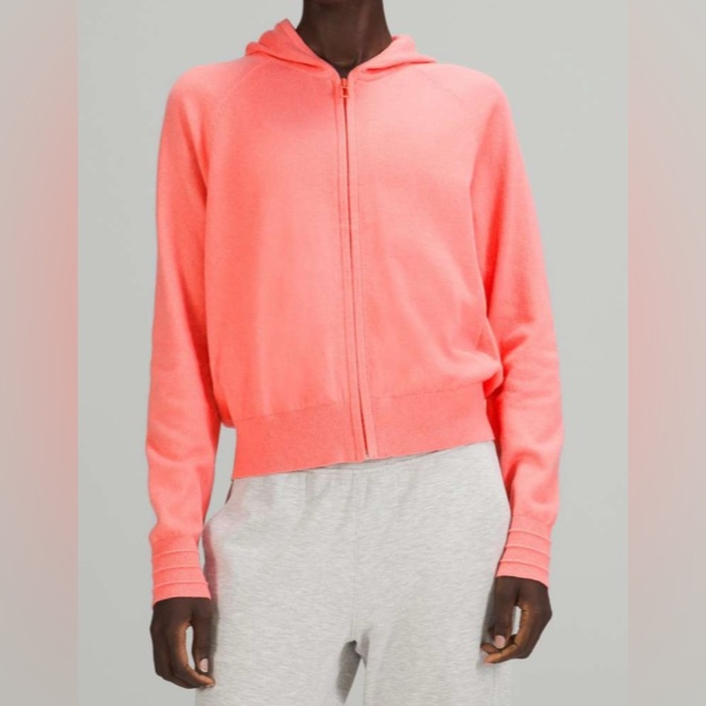 #219 Lululemon Cotton-Cashmere Knit Hoodie Raspberry Cream Sz 18 (Rare)
